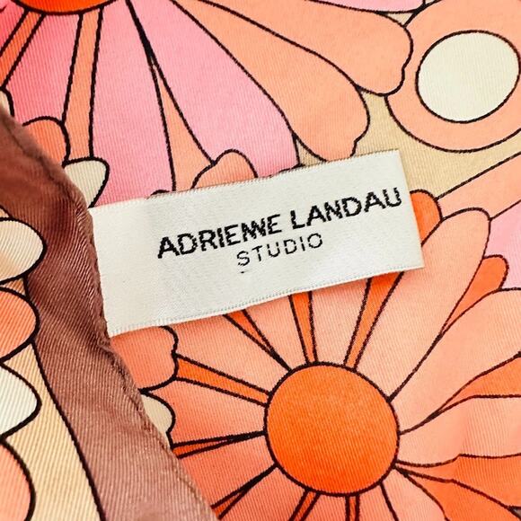 Adrienne Landau Silk Scarf Women's Pink Brown Floral Oblong 12" x 52" Rectangle - Picture 7 of 9